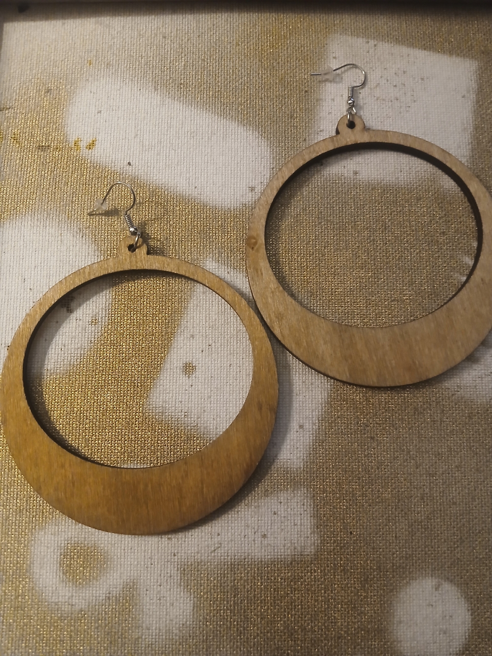 Wooden Hoop Dangle Earrings - Natural Brown